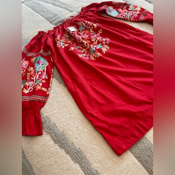 Free People embroidered Fleur Du Jour Mini Dress in Red - Picture 6 of 7